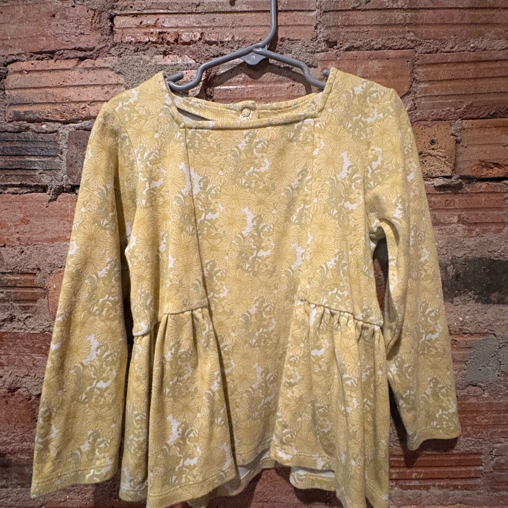 Women's Yellow Floral Long-Sleeve Peplum Top